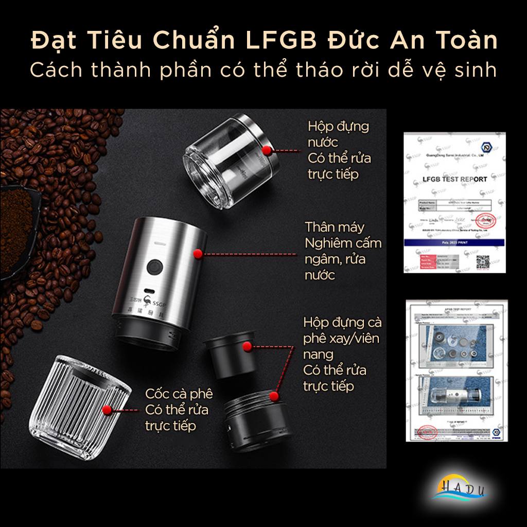 Máy Pha Cà Phê Mini Tự Động Cầm Tay Đạt Chất Lượng LFGB Đức SSGP