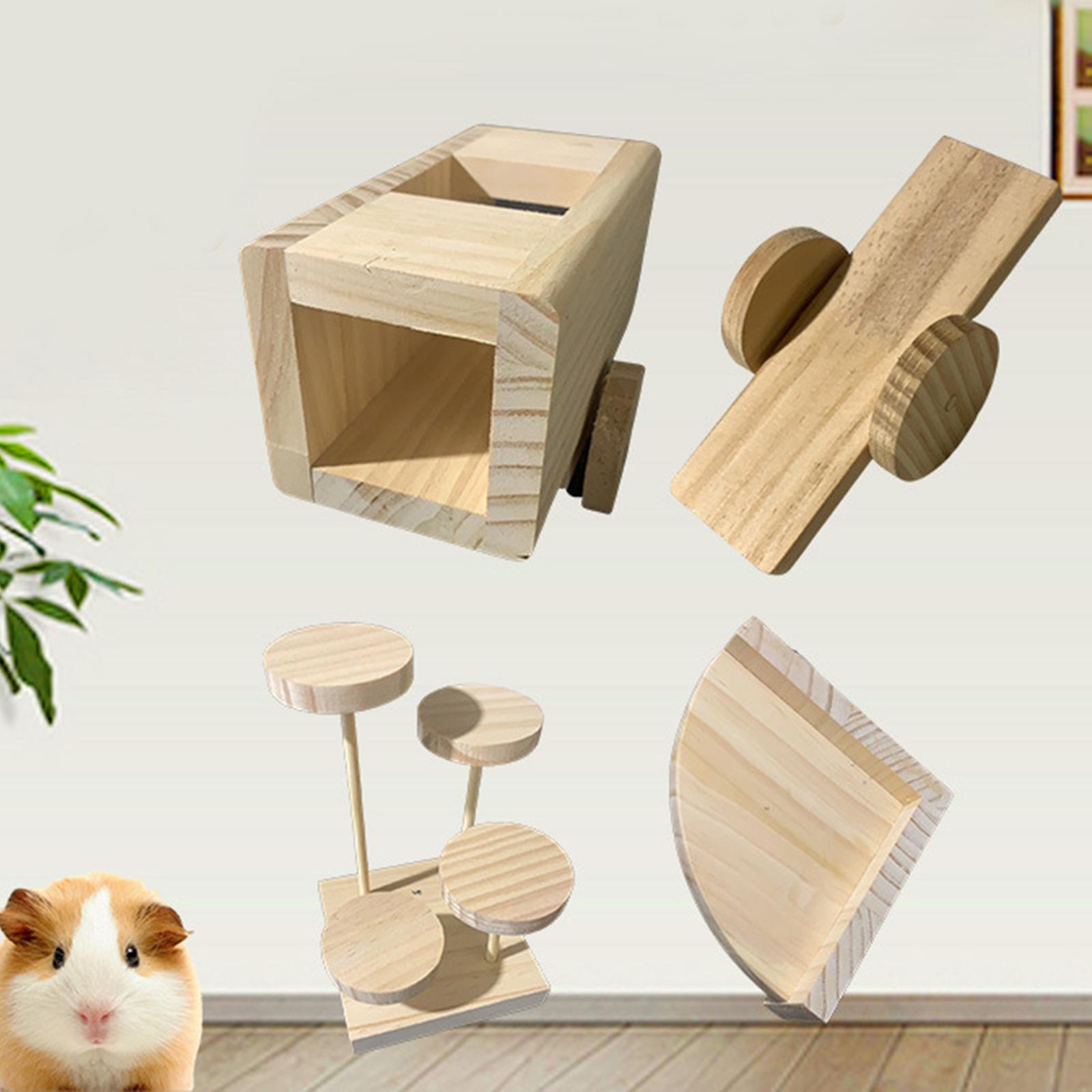 4x Wooden Hamster Toy Small Pets Gerbil Guinea Pig Seesaw Ladder Teeterboard