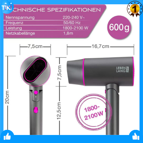 Lebenlang - Máy sấy tóc gấp gọn, 2 chiều nóng lạnh với công suất 2100W, chống xơ rối tóc, model LBH3088P - hàng chính hãng