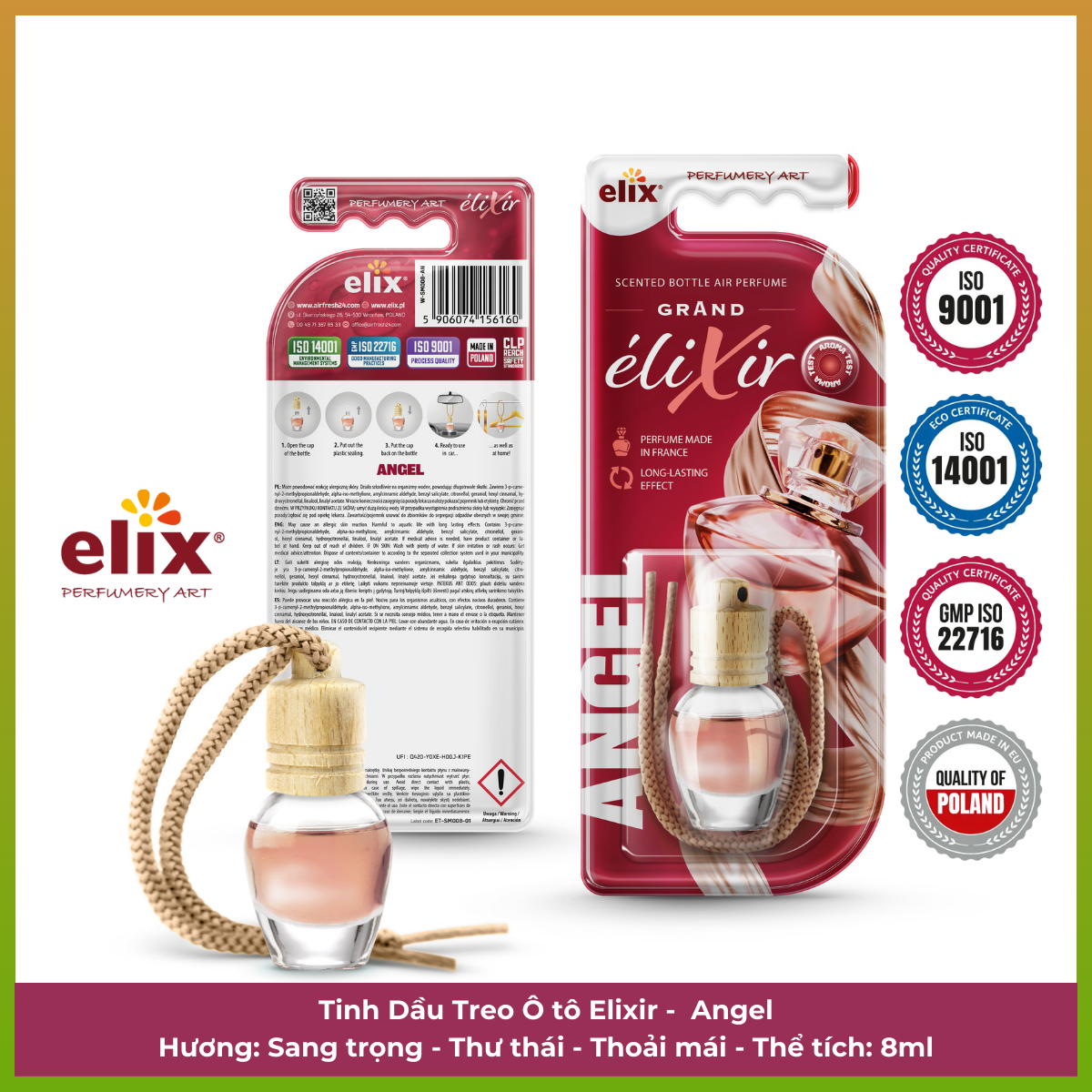 Tinh dầu treo tự nhiên ô tô Elix - Hương Angel