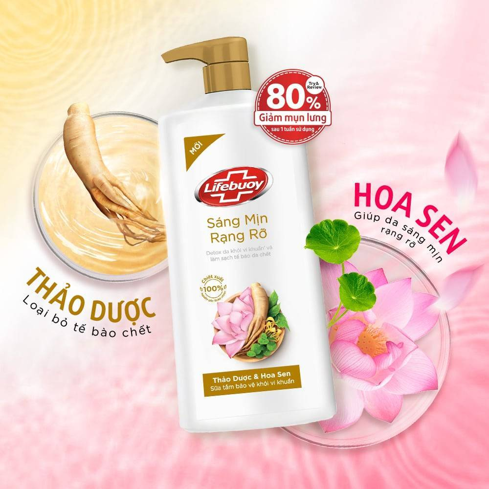 Sữa Tắm Lifebuoy 800gr Detox Và Sạch Sâu Khỏi Bụi Mịn Pm2.5 Detox 100% Từ Thiên Nhiên Diệt Khuẩn - Thảo Dược &amp; Hoa Sen