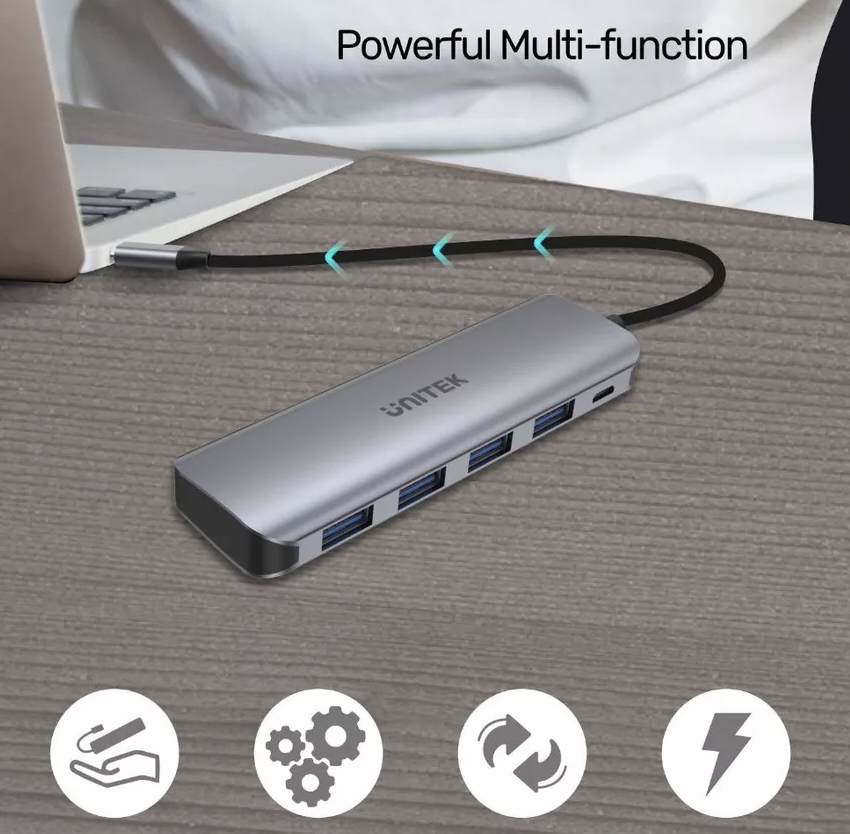 CÁP TYPE-C -&gt; 4 USB 3.0 + MICRO USB 10W UNITEK H1107A HÀNG CHÍNH HÃNG