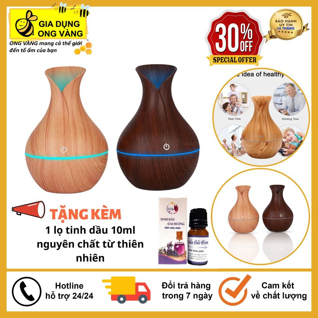 Máy Phun Sương Tạo Độ Ẩm, Khuếch Tán Tinh Dầu Vân Gỗ Cổ Cao Tặng Kèm Tinh Dầu Xông Phòng Thiên Nhiên