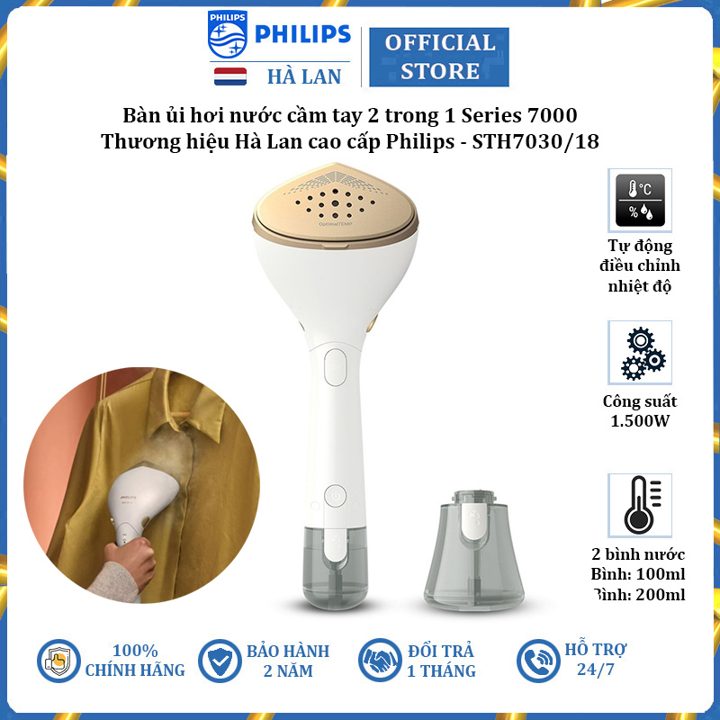 Bàn ủi hơi nước cầm tay 2 trong 1 Philips STH7030/18, công suất 1500W - Hàng Chính Hãng