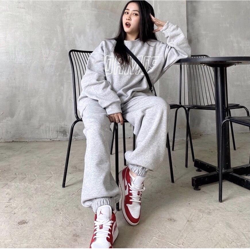 Set Bộ Nỉ Cosmos Unisex Áo Nỉ Kèm Quần Jogger Ống Boom Dáng Rộng