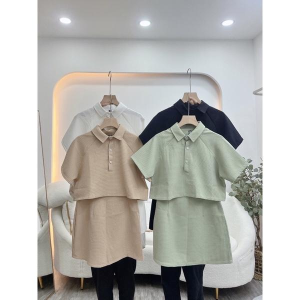 Set áo polo croptop kèm chân váy chữ A