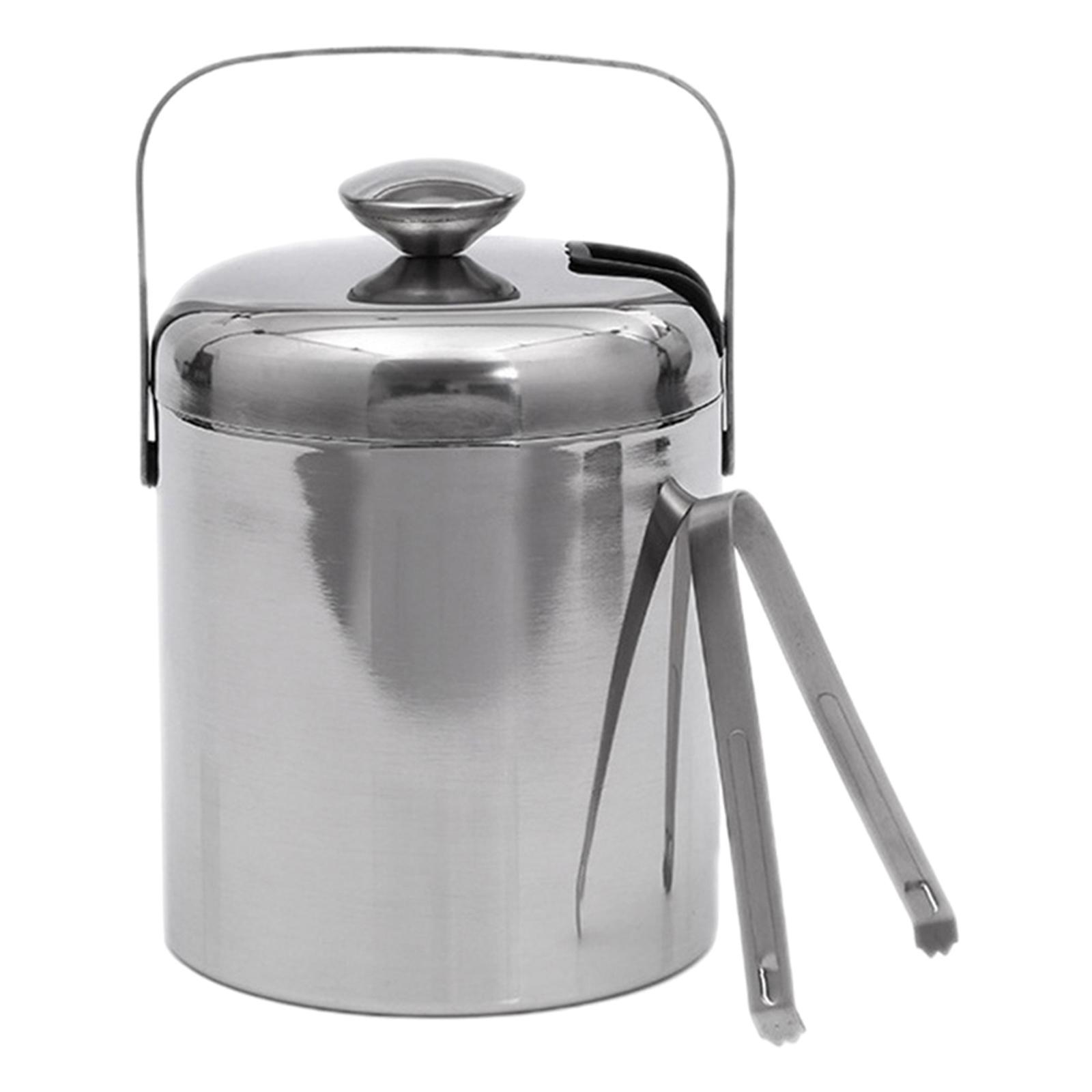 Double Wall Ice Bucket with Lid and Strainer 3L for Home Cocktail Party KTV