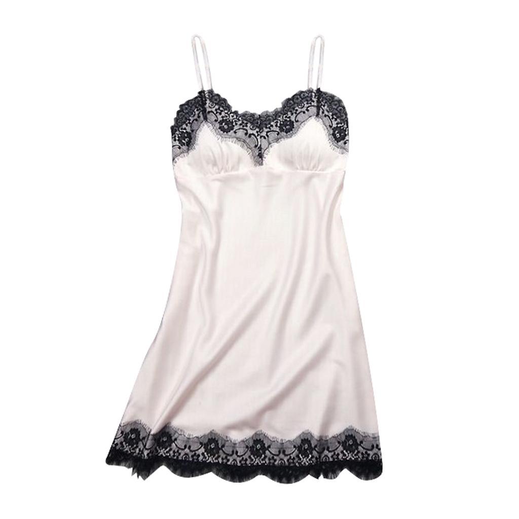 Womens Lace Floral Satin Nightdress Lingerie Sleepwear Night Gown S