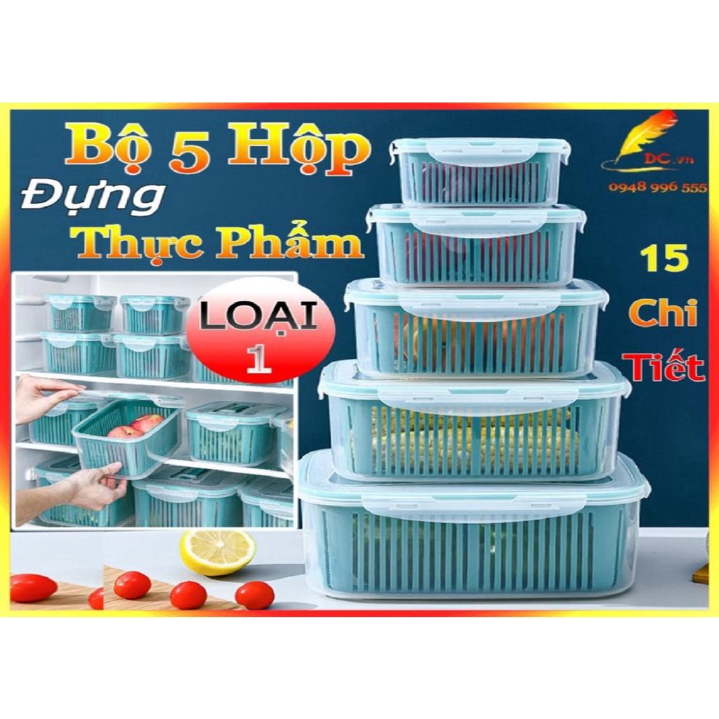 Bộ 5 Hộp Nhựa Đựng Thực Phẩm Để Tủ Lạnh Bao Gồm Rổ Bên Trong Hộp Kèm Nắp Đậy Hộp Bảo Quản Thức Ăn