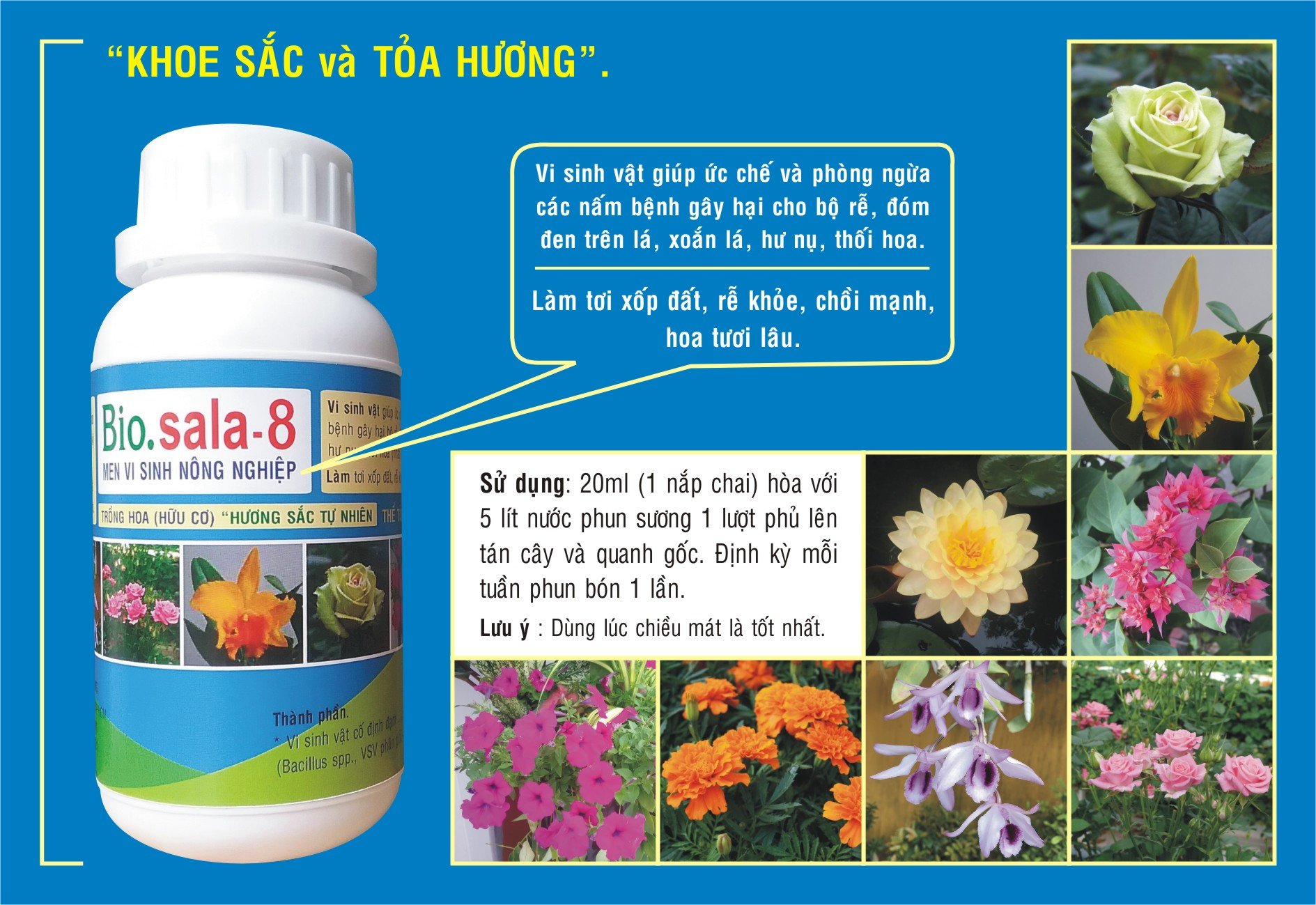 Combo 2 chai Men Vi Sinh Bio.sala.8 dành cho hoa Hồng & Lan