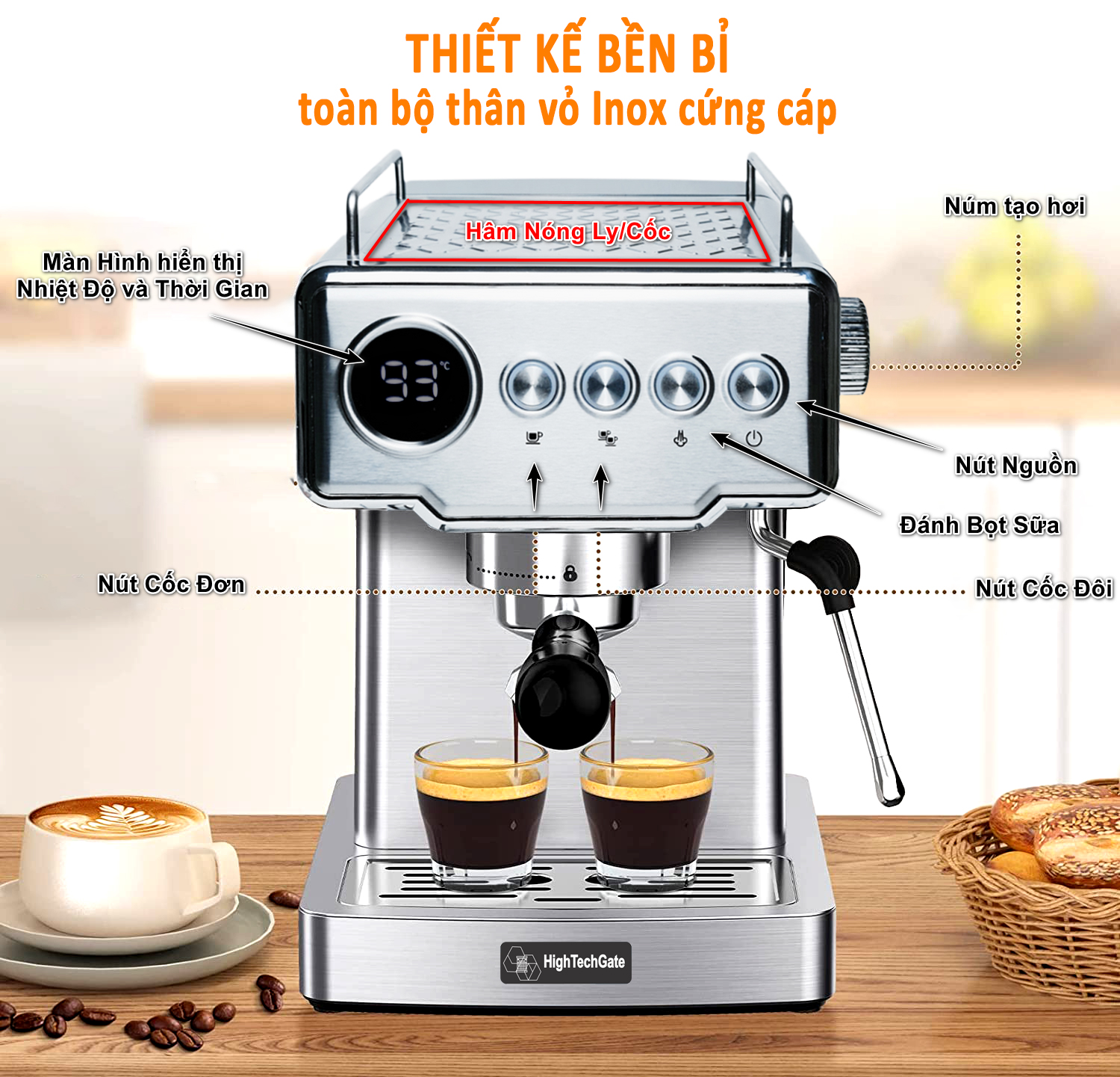 Máy Pha Cà Phê Espresso CF05-PLus HIGH TECH GATE Kiểm Soát Nhiệt PID 90~95ºC Chính Xác, Bộ Full Combo, Làm Nóng Nhanh, Tự Động Mini Nhỏ Gọn Gia Đình, Văn Phòng, Hàng Chính Hãng