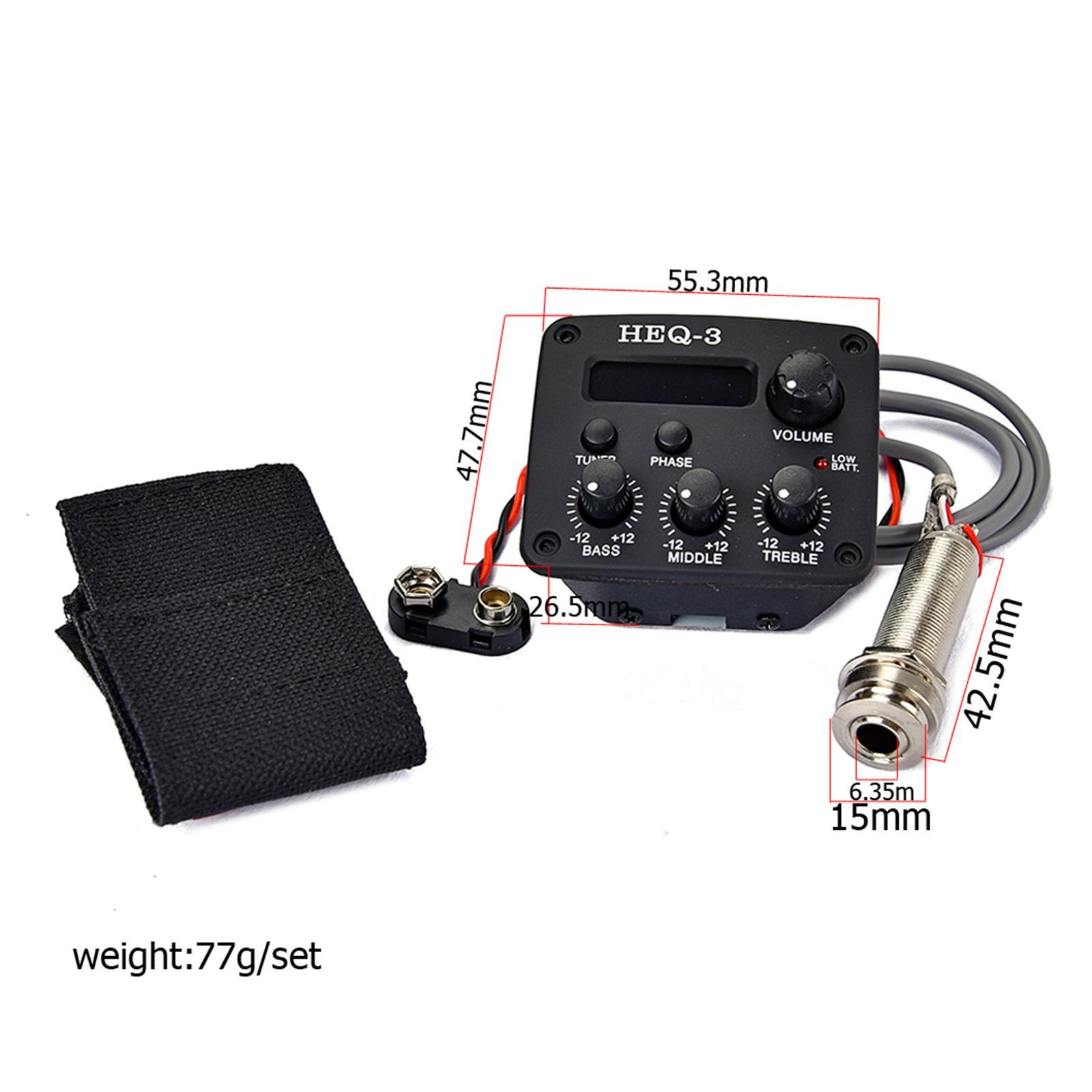 Acoustic Guitar Pickups 3-Bands EQ Equalizer Tuner Preamp Piezo Pickup