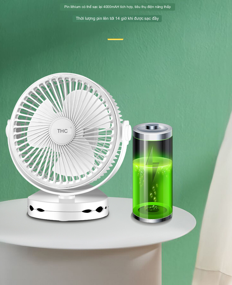 Quạt chân đế kẹp pin sạc 4000mAh Sử dụng được Tinh Dầu A1-Minimalist Fan New Tech