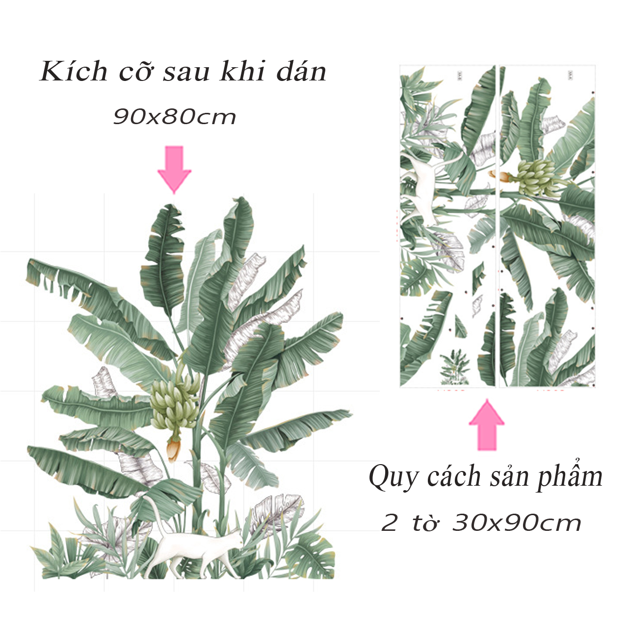 Decal dán tường trang trí phòng khách, quán cafe- Khóm chuối- mã sp DLV102