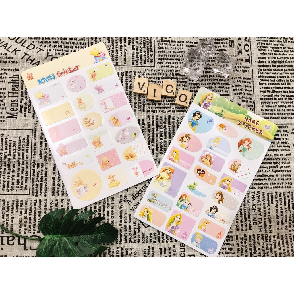 Bộ 6 Tấm Nhãn Dán Sticker Giấy Trang Trí Họ Tên Siêu Dễ Thương Name Sticker Cute ( Giao Ngẫu Nhiên )