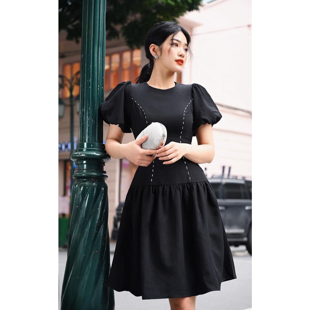 Đầm Thiết Kế Lina Dress Chất Liệu Trượt Nhật Cao Cấp Dày Dặn - Váy Thiết Kế Tay Bồng Dáng A Che Khuyết Điểm