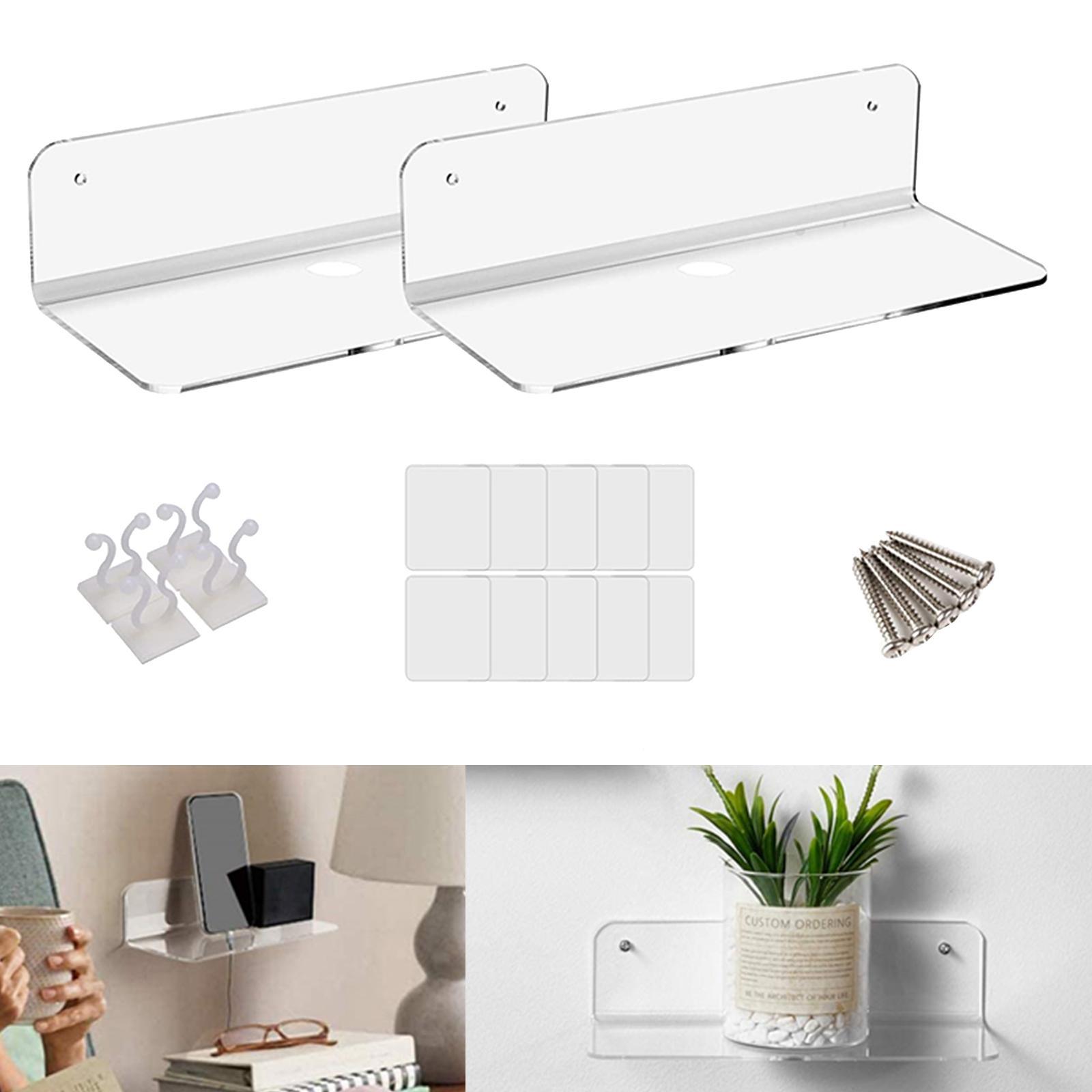 2X 2x Acrylic Floating Wall Rack Small Display Shelf for Wireless Speaker Clear
