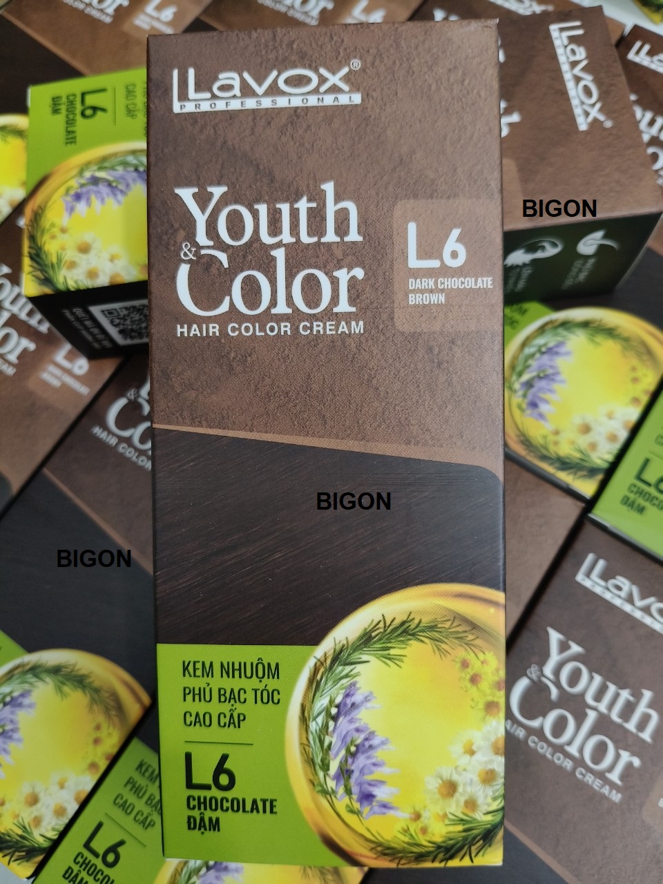 (Nâu Chocolate Đậm) Kem Nhuộm Dưỡng Tóc Phủ Bạc Lavox Youth&amp;Color L6 - Màu Nâu Chocolate Đậm