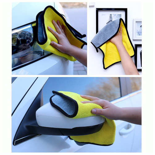 Khăn Lau Xe Hơi Chuyên Dụng Microfiber 2 Lớp Không Rụng Lông, Thấm Hút Nước Tốt Màu Vàng cỡ 30x30cm GD749-KhanLXe