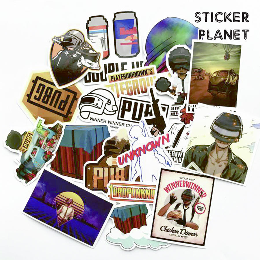 Bộ sticker game trò chơi PUBG chống thấm nước trang trí mũ bảo hiểm, đàn, guitar, ukulele, điện thoại laptop