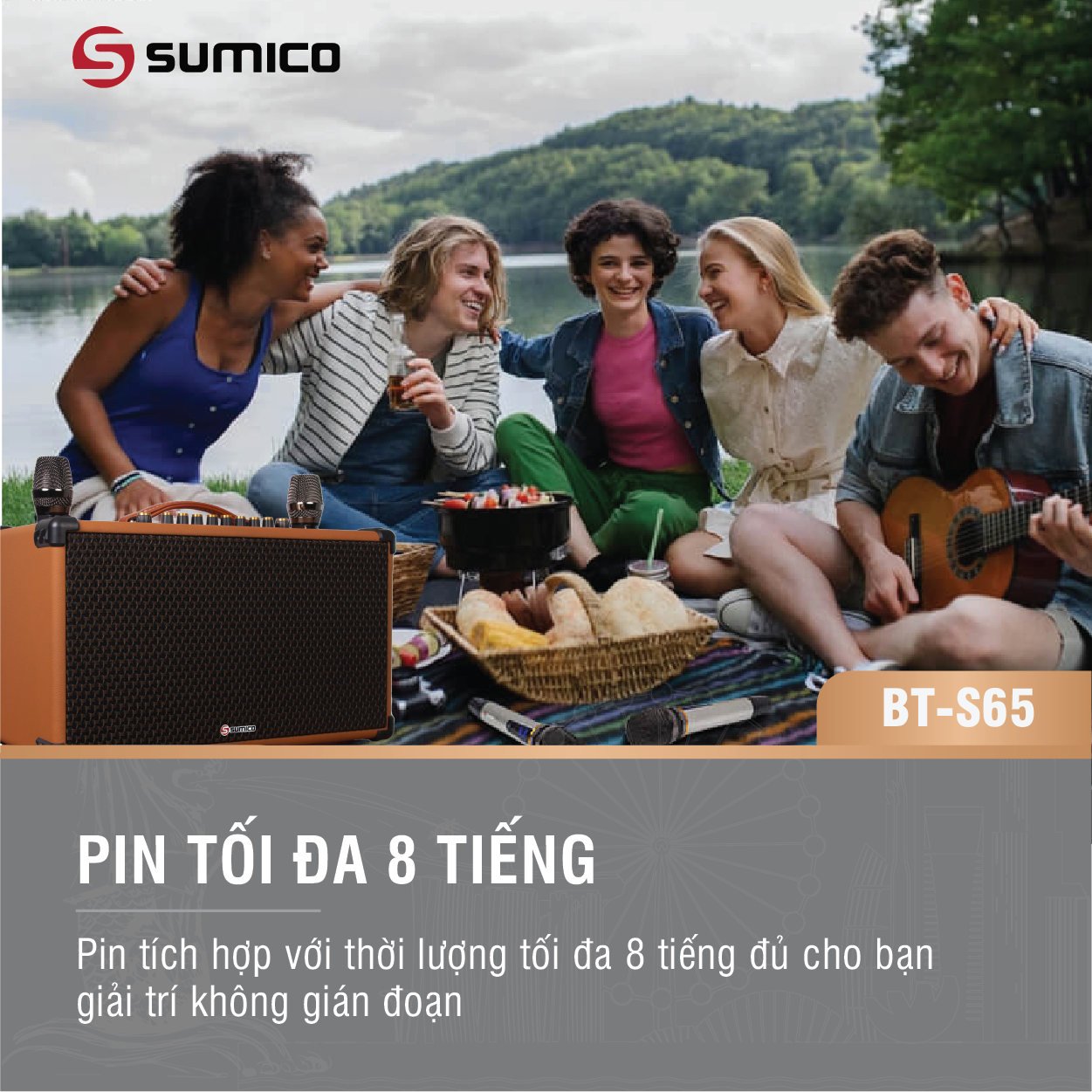 Loa Karaoke Di Động Sumico BT-S65 (Kèm 2 Micro không dây Kim loại) - Hàng Chính Hãng