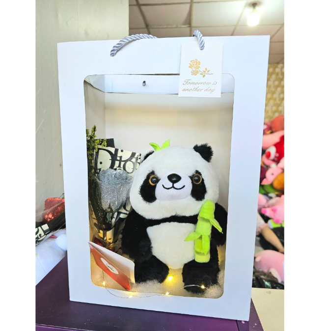 Set quà gấu bông và hoa kèm túi đựng cute - Combo gấu bông, hoa, đèn, túi, thiệp tặng sinh nhật - Quà tặng gấu bông dễ thương