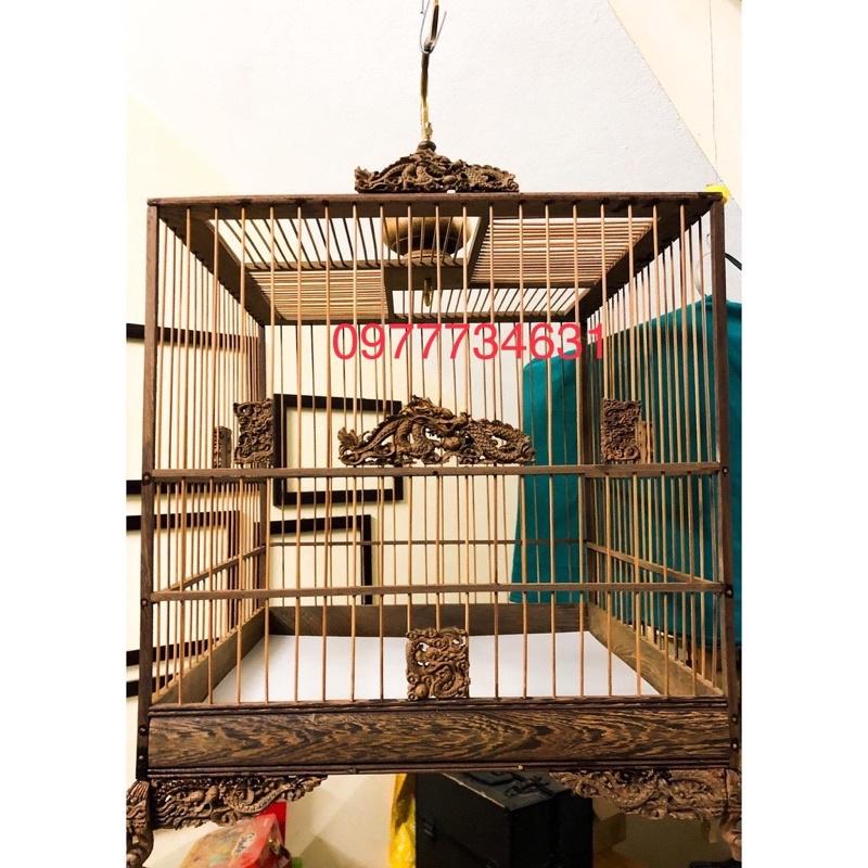 Khung Lồng chim chào mào tự ráp gỗ mun đuôi công đục CNC sắc nét
