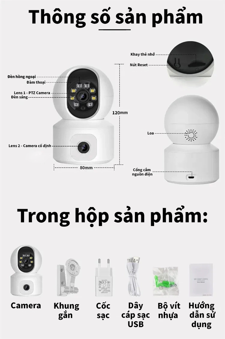 Camera Wifi IPC360 2MP, ống kính kép, màn hình đôi (Hàng nhập khẩu)