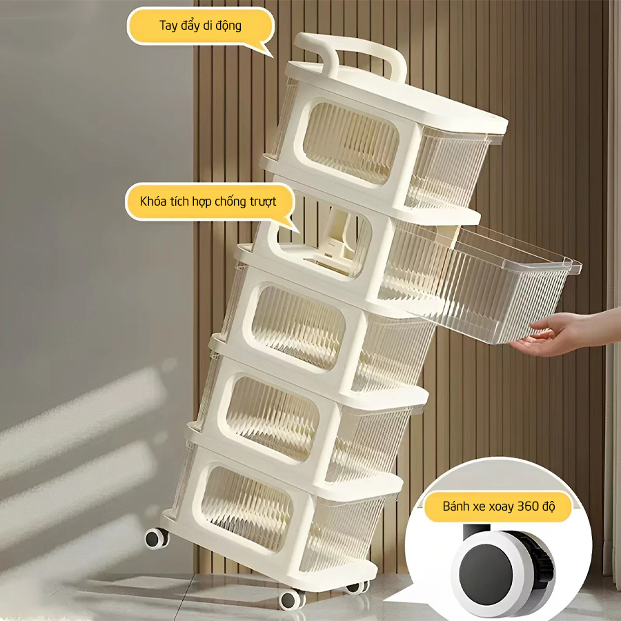 Tủ Đựng Đồ Nhựa Loại Ngăn Kéo Thiết Kế Bánh Xe Đẩy Để Đồ Đa Năng Bảo Hành 24 Tháng