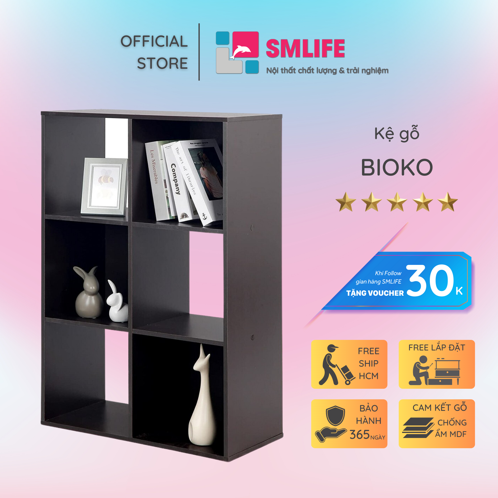 Giá đỡ sách gia đình gỗ công nghiệp đẹp hiện đại SMLIFE Bioko