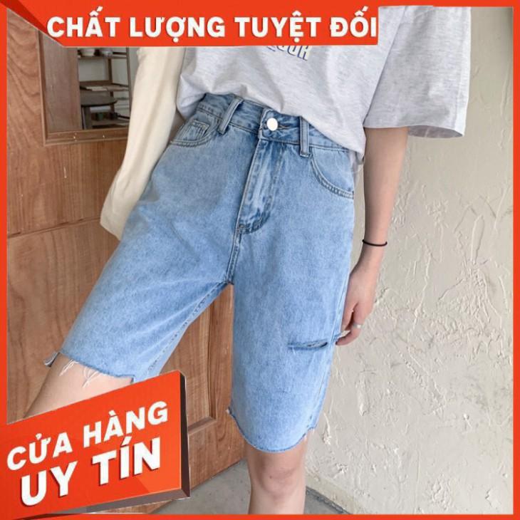 Quần Jean Lửng Nữ Ống Rộng Lưng Cao