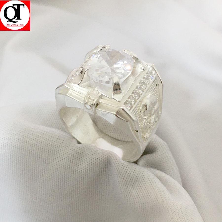 Nhẫn nam bạc ta đá ovan màu trắng Bạc Quang Thản - QTNA64