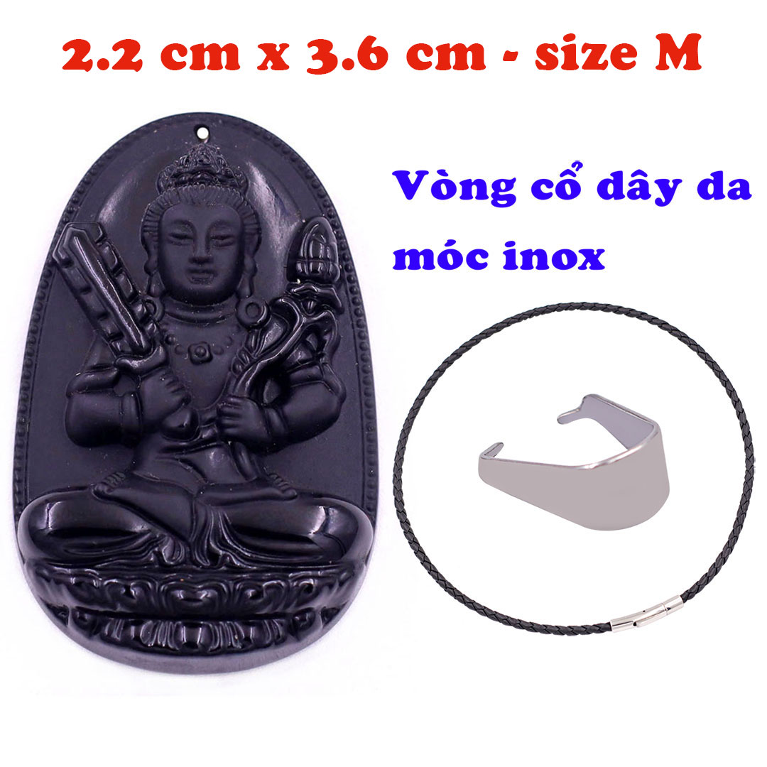 Mặt Phật Hư không tạng thạch anh đen 3.6 cm kèm vòng cổ dây da đen - mặt dây chuyền size M, Mặt Phật bản mệnh