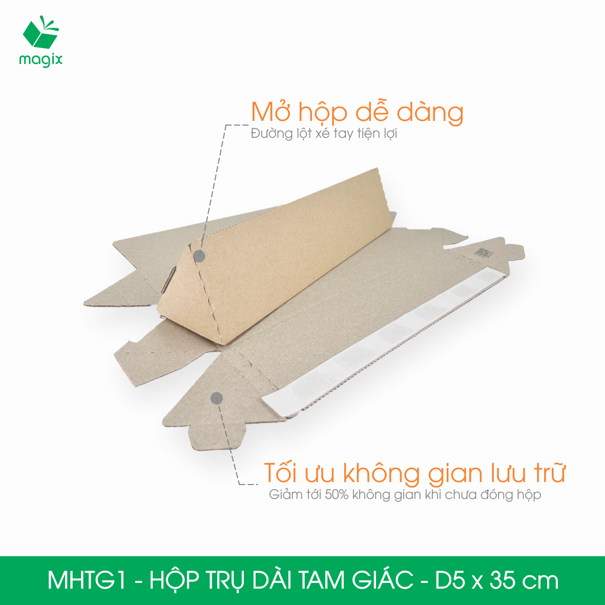 MHTG1 - D5x35 cm - 100 Hộp trụ dài tam giác thay thế ống giấy - Hộp carton đóng gói hàng
