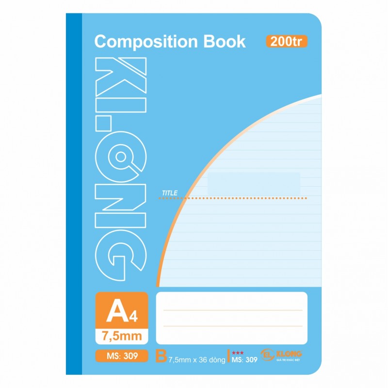 Sổ may KLONG A4 200trang 58/88 Compostion Book; MS: 309