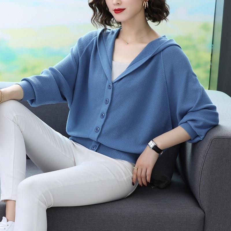 Hình ảnh Áo cardigan len đẹp, Khoác len nữ dáng cánh dơi có nón,Len dệt kim mềm mịn, Thời trang thu đông xinh cho nữ