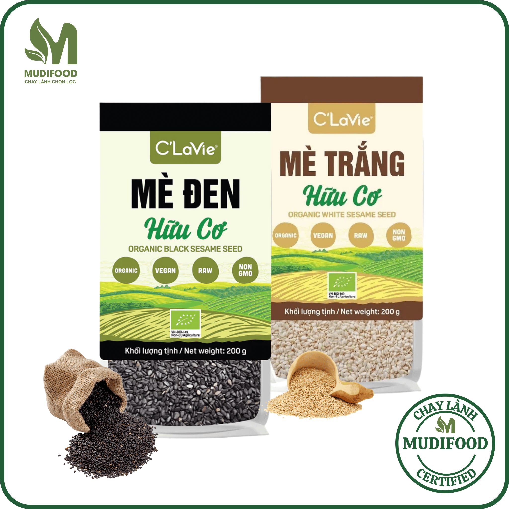 Hạt Mè Đen, Mè Trắng Hữu Cơ C'Lavie 200g - Giàu Canxi, Làm Sữa Hạt, Làm Bánh Ăn Dặm Cho Bé, Healthy, Eatclean, Tốt Cho Người Ăn Chay, Ăn Kiêng