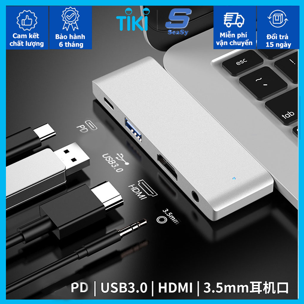 Hub Chuyển Đổi USB Typec To HDMI Chuyên Dụng 4 Trong 1 SeaSy, Cổng Chuyển USB TypeC to HDMI 4K, 1 Cổng Audio 3.5mm, 1 Cổng USB 3.0, 1 Cổng PD, Dành Cho Ipad Pro/ Macbook Pro/ Macbook Air/ Laptop USB-C/ Surface Book/ Smartphone – Hàng Chính Hãng