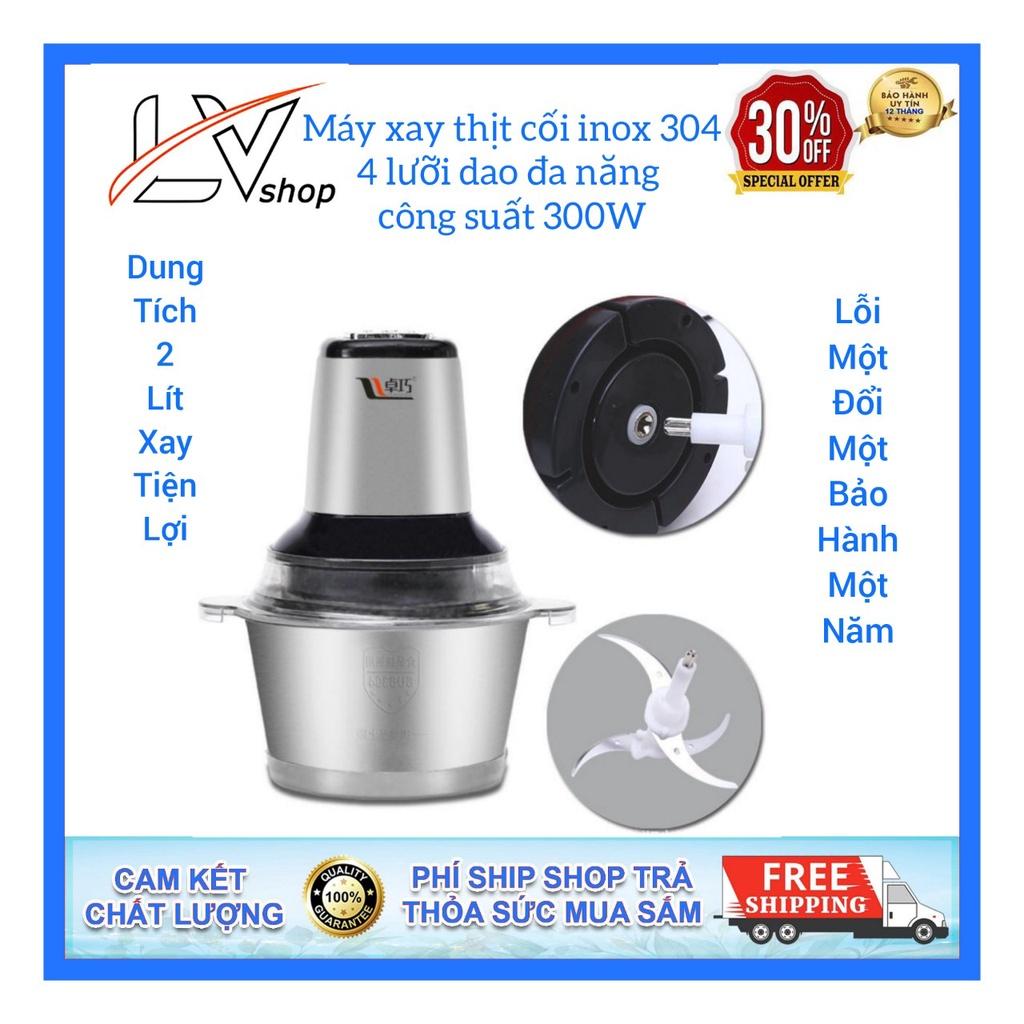 Máy xay thịt cối inox 304 - 4 lưỡi dao đa năng dung tích 2L công suất 300W, xay rau củ quả tiện lợi