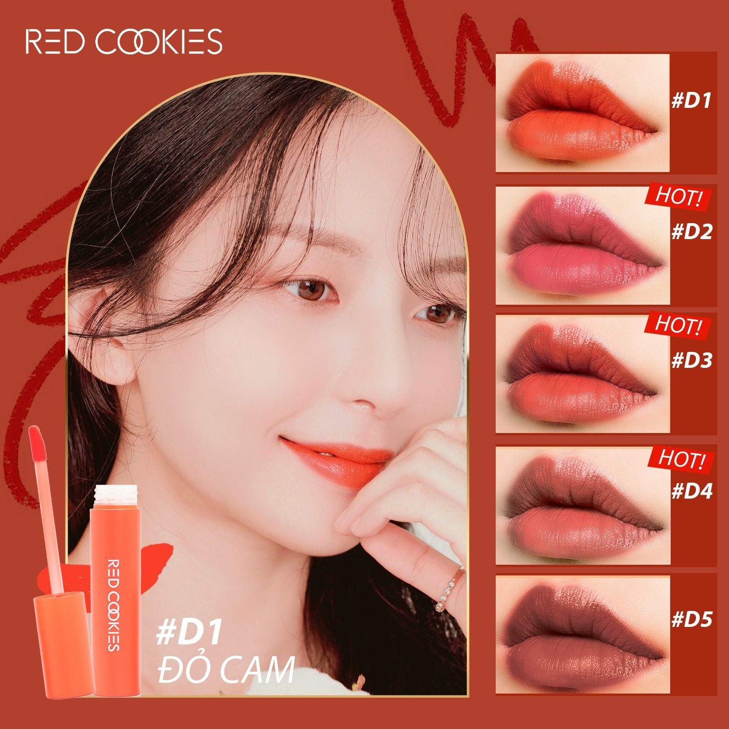 Son Lì Red Cookies Water Dew Velvet Tint Hàn Quốc Màu D1 - Đỏ Cam (4gr )