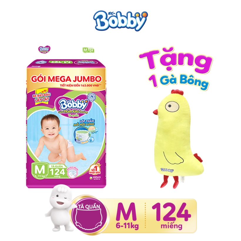 Tã quần Bobby - Đệm lưng thấm mồ hôi đủ size M/L/XL/XXL tặng 1 gà bông