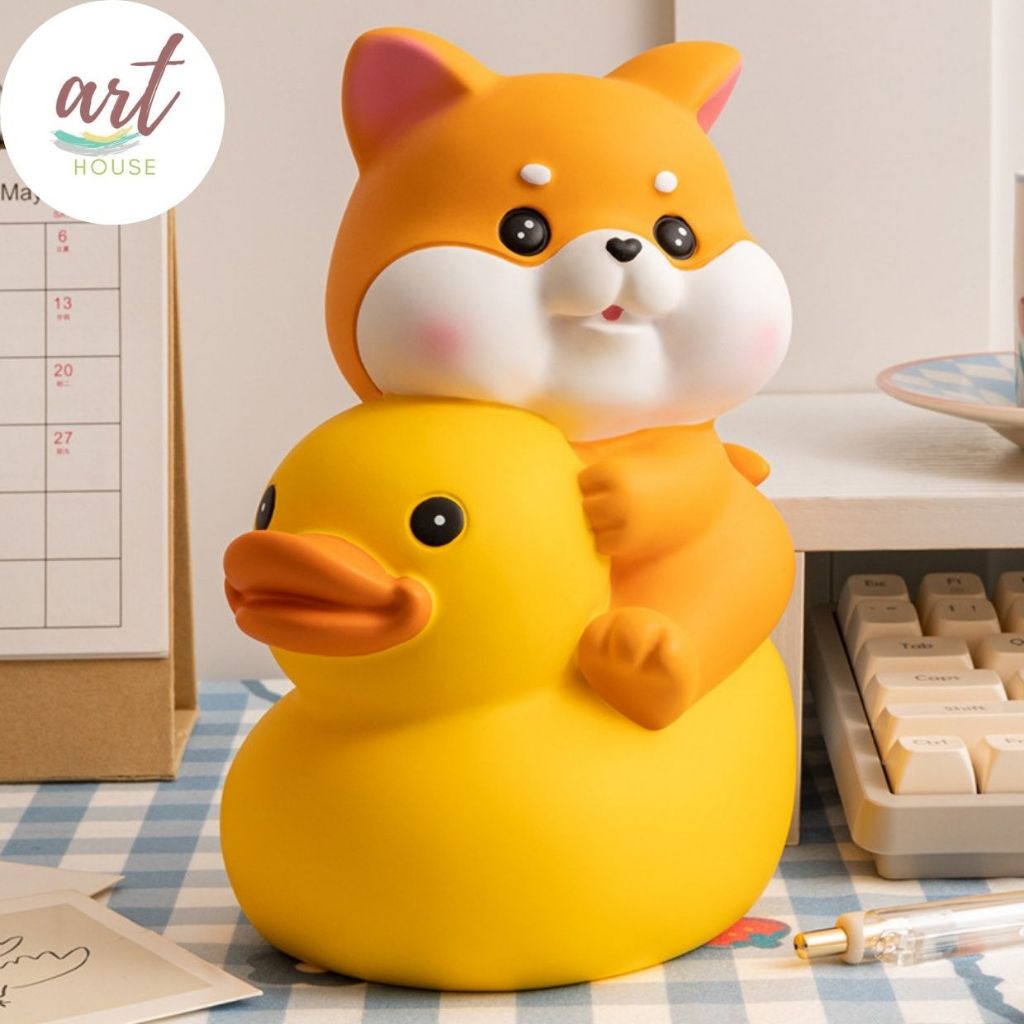Ống Tiết Kiệm Chó Corgi Ngồi Trên Lưng Vịt Trang Trí Dễ Thương Qùa Tặng_Art House