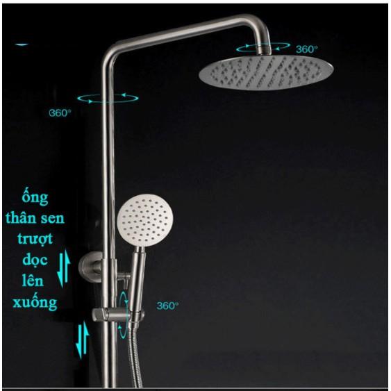 BỘ SEN CÂY TẮM ĐỨNG NÓNG LẠNH TRÒN TAY LỆCH INOX SUS 304 CAO CẤP SC02