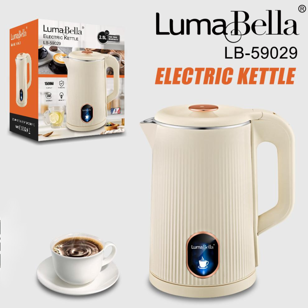 Ấm đun nước siêu tốc Lumabella LB-59029 dung tích lớn 2.5L, công suất cao 1500W, hâm nước pha sữa nhanh chóng, chống bỏng chống cháy tốt, tự ngắt khi sôi - DELIYA - HÀNG CHÍNH HÃNG