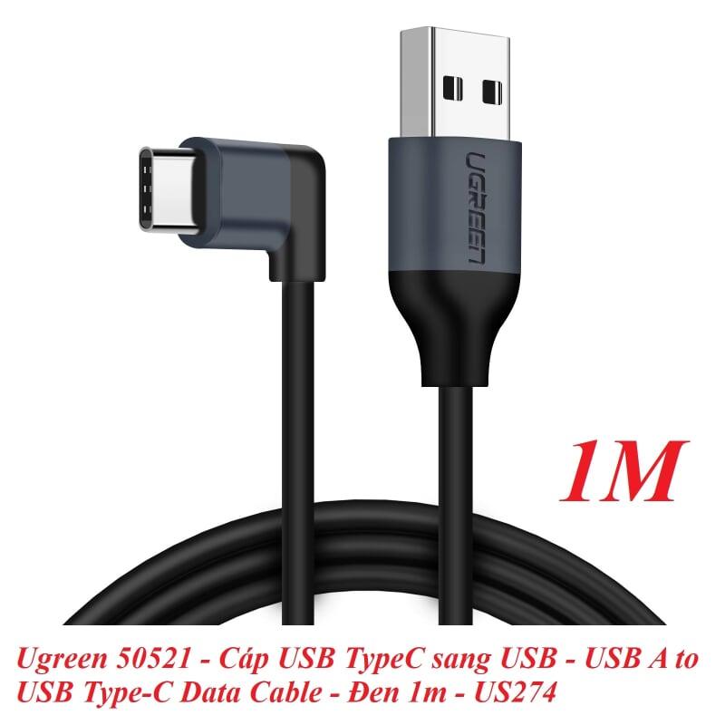 Ugreen UG50521US274TK 1M Dây USB sang USB-C vuông góc - HÀNG CHÍNH HÃNG