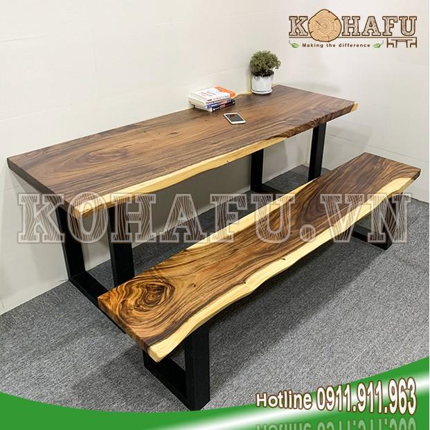 Mẫu bàn dài áp tường tiết kiệm diện tích cho nhà phố/ Bàn gỗ siêu vân nguyên tấm KL20223