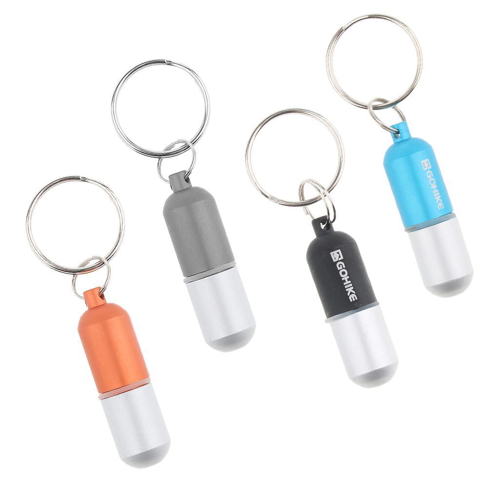 4pcs Waterproof Aluminum Pill Storage Box Keychain Capsule Tablet Bottle