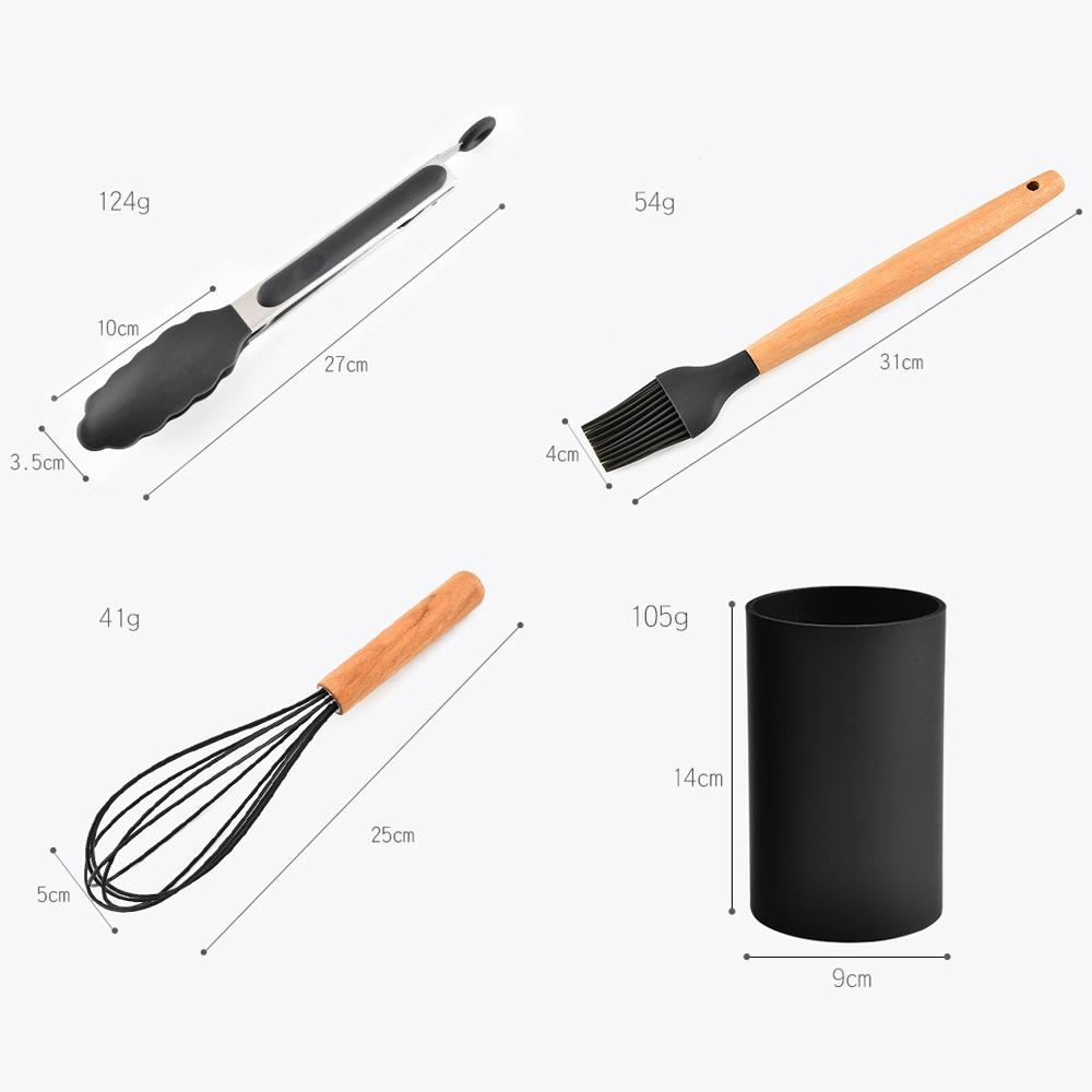 Tốt Nhất Silicone Nấu Ăn Tiện Dụng Bộ Tay Cầm Bằng Gỗ Thìa Đũa Thìa Canh Bàn Chải Gàu Múc Mỳ Ống Rây Lọc Nồi Chảo Không Dính Dụng Cụ Nhà Bếp