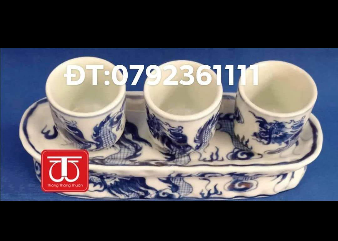 BỘ 3 CHUNG NƯỚC VẼ RỒNG DÀI 17CM *5CM