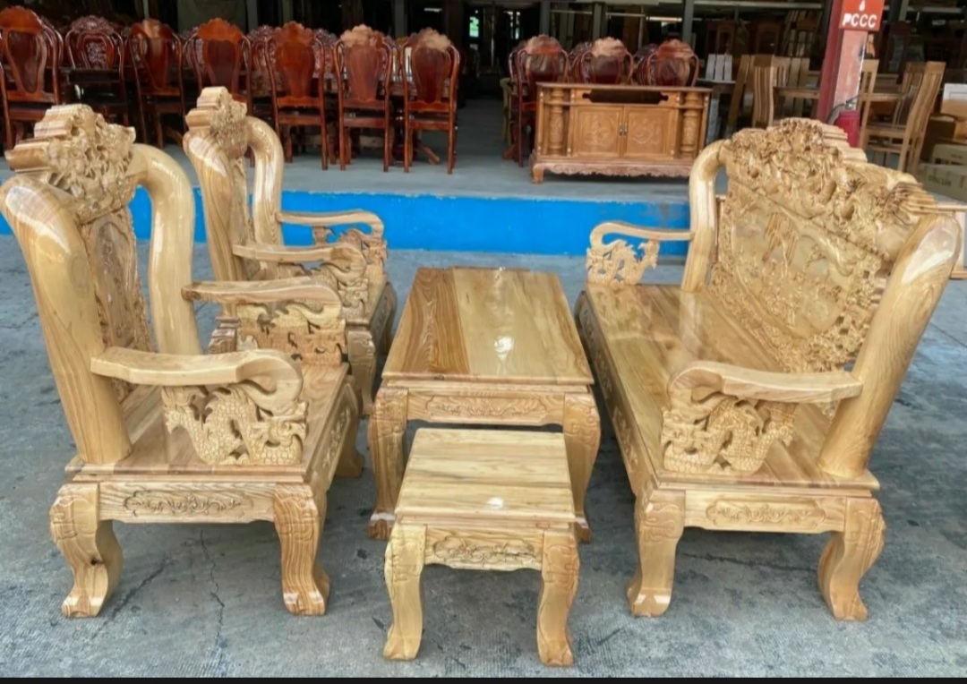 Truyện tay 12 gỗ sồi nga mặt liền 6 món-Bộ bàn ghế phòng khách giá rẻ